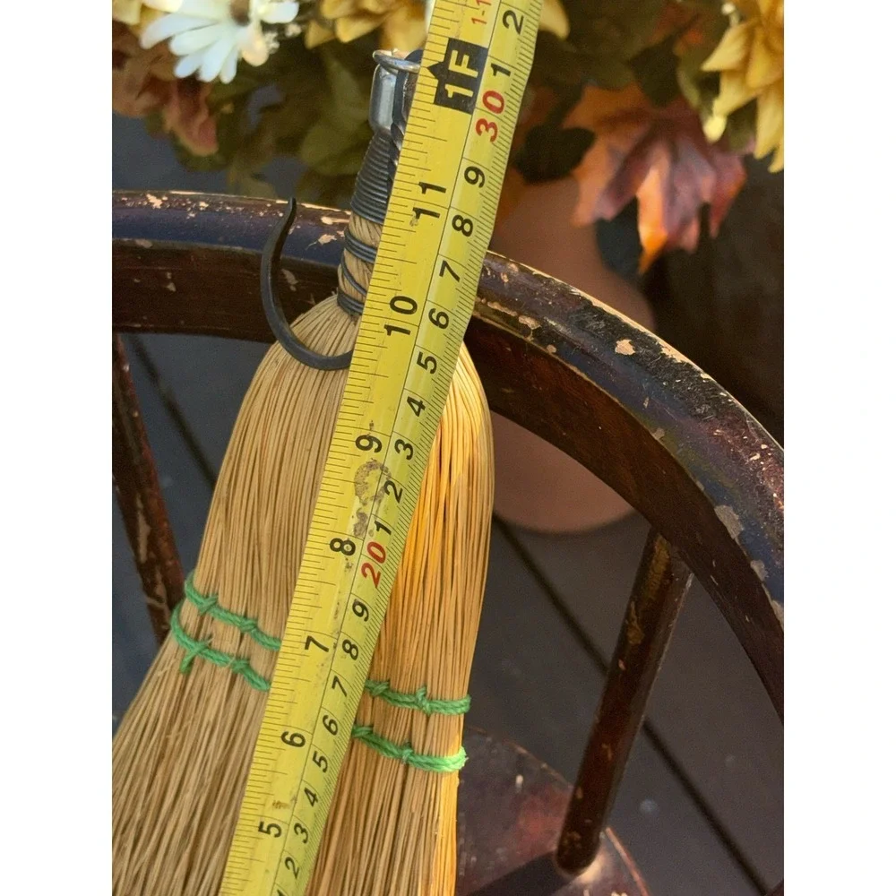 Vintage Straw Whisk Broom Hand Tied Metal Farmhouse  Cottagecore Forged Hook